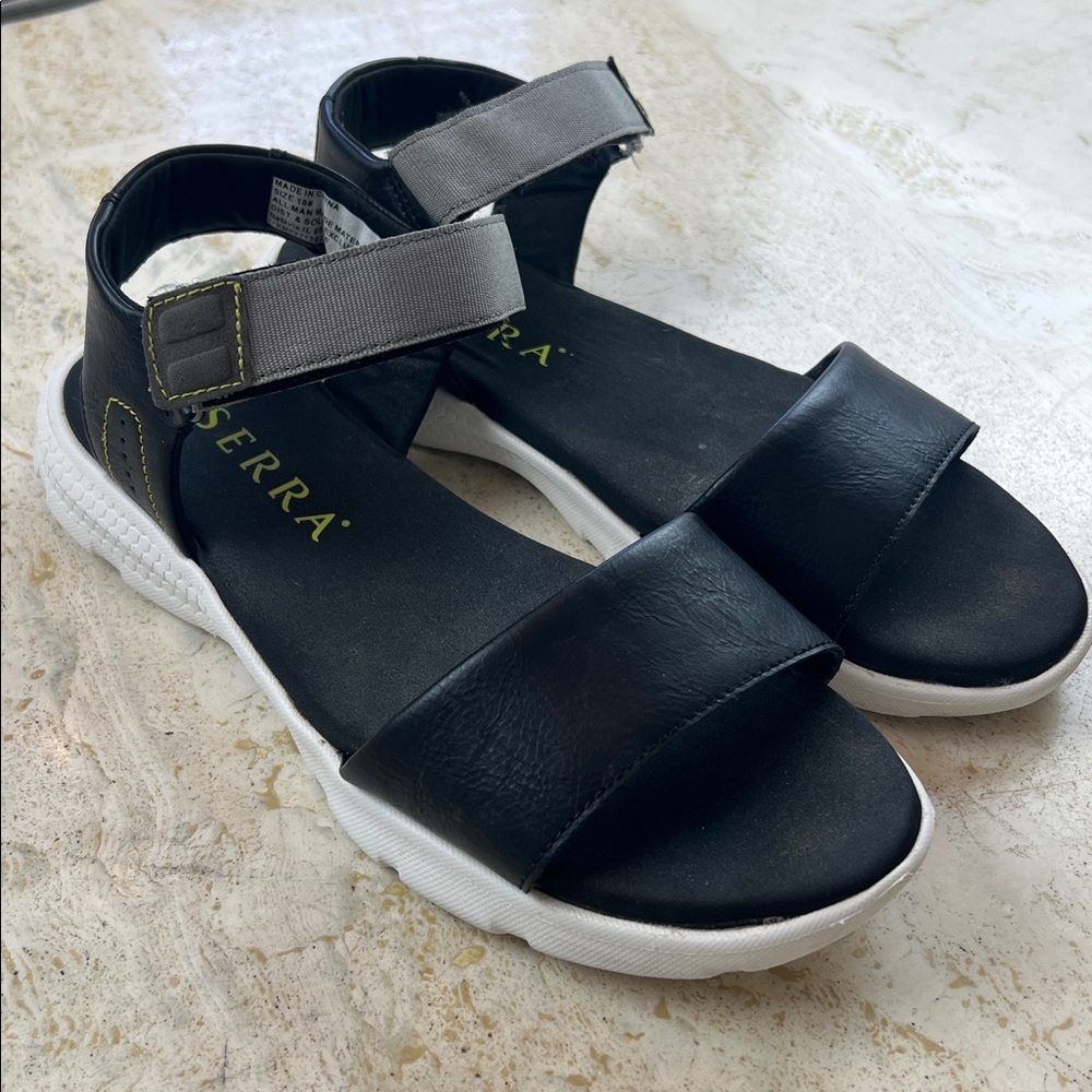 Serra Black Sandals, White Sole Women’s 10